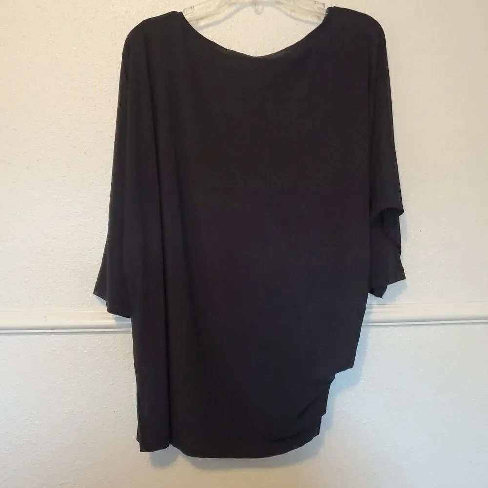 IMAN Assymetric Tunic‎ Blouse Side Ruched 3/4 Sleeve Womens Size XL Black - Picture 10 of 15